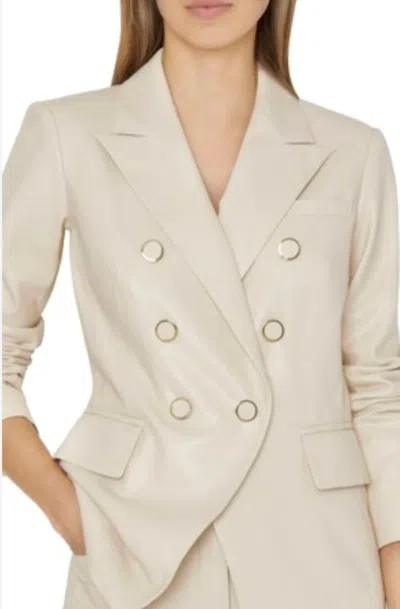 Milly Inez Double-breasted Vegan Leather Blazer In Beige