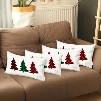 Homezia Set Of 4 Christmas Tree Trio Plaid Lumbar Pillow Covers