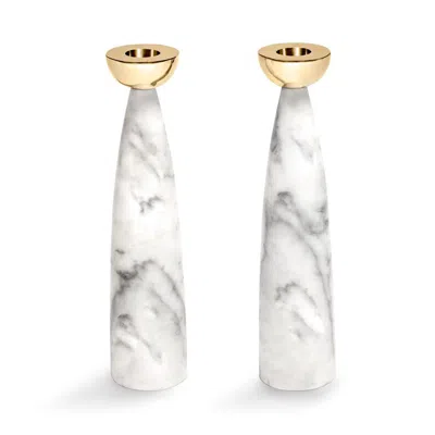 Anna New York Coluna Set Of 2 Marble Candleholders