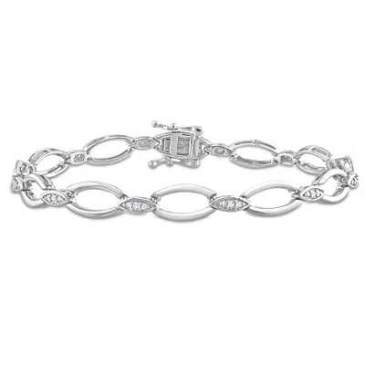 Mimi & Max 1/4ct Tdw Diamond Oval Link Bracelet In Sterling Silver - 7.25 In. In Silver