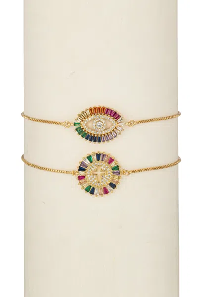 Eye Candy La Rainbow Eye & Cross Bracelet Set In Multi