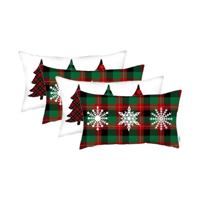 Homezia Set Of 4 Christmas Plaid Lumbar Decorative Pillow Covers