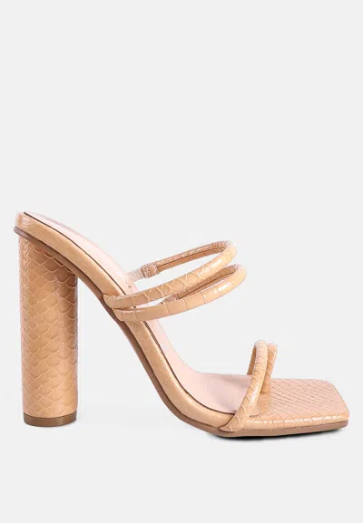 London Rag Dandelion High Block Heeled Croc Sandals In Beige