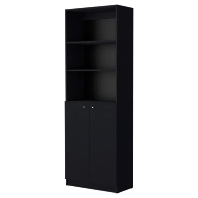 Homezia 71" Black Five Tier Bookcase With Two Doors