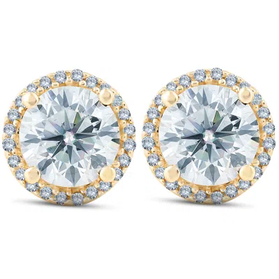 Pompeii3 2 1/5 Ct Diamond Halo Screw Back Studs 10k Yellow Gold Lab Grown In Silver