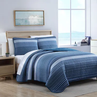Nautica Coveside Blue Cotton Reversible Quilt Sets Bedding