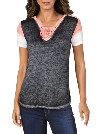Crave Fame Juniors Womens Lace-up Burn-out T-shirt In Grey