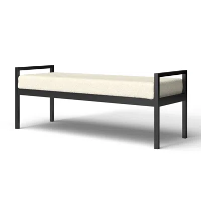 Quikfurn Modern Industrial Bed Bench With Black Metal Frame And Cream Upholstered Cushion