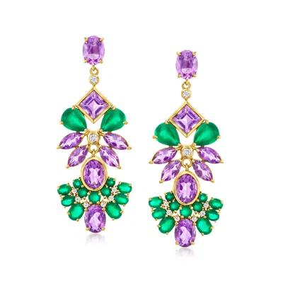 Ross-simons Amethyst And Green Chalcedony Drop Earrings With . White Topaz In 18kt Gold Over Sterling In Pink