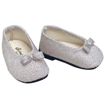 Teamson Sophia's Flat Glitter Shoes With Bow For 18" Dolls, Silver