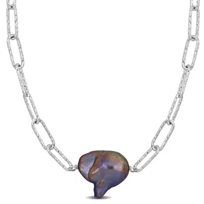Mimi & Max 13-14mm Grey Cultured Freshwater Baroque Pearl Paperclip Necklace In Sterling Silver - 16+2 In In Red