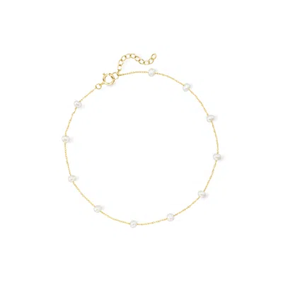 Rs Pure By Ross-simons 3-3.5mm Cultured Pearl Station Lumachina-chain Anklet In 14kt Yellow Gold In Gold