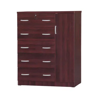Better Home Products Jcf Sofie 5 Drawer Wooden Tall Chest Wardrobe In Mahogany