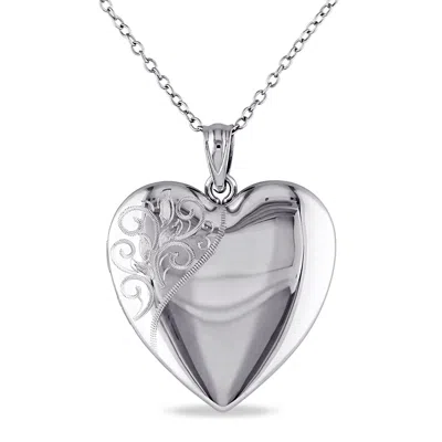 Mimi & Max Engraved Heart Locket Pendant With Chain In Sterling Silver In Silver