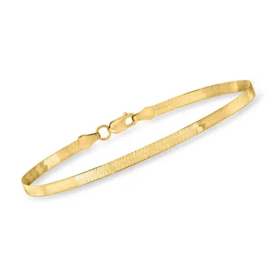 Rs Pure Ross-simons 3mm 14kt Yellow Gold Herringbone Bracelet In White