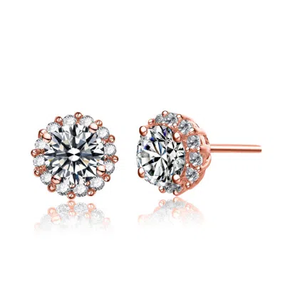 Rachel Glauber 18k Rose Gold Plated With Clear Cubic Zirconia Pave Stud Earrings In Silver