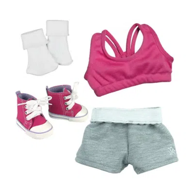 Teamson Sophia's 18" Doll Sports Bra, Gray Shorts, Ankle Socks & Pink Hi Tops Pink