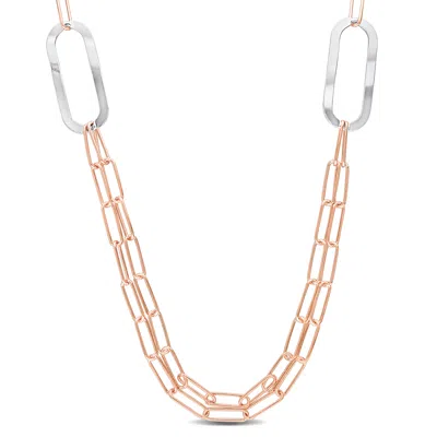 Mimi & Max Two-tone Paperclip Chain Necklace In Rose Plated Sterling Silver - 37 In In Gold
