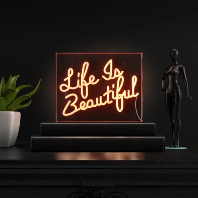 Jonathan Y Life Is Beautiful 13.7" X 10.9" Contemporary Glam Acrylic Box Usb Operated Led Neon Light