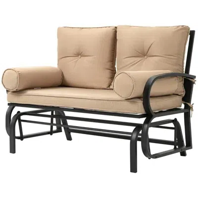 Quikfurn Outdoor Garden Patio Rocking Glider Chair Loveseat With Tan Khaki Cushions