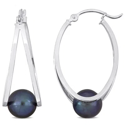 Mimi & Max 8-8.5mm Cultured Freshwater Black Pearl Earrings In Sterling Silver In Blue