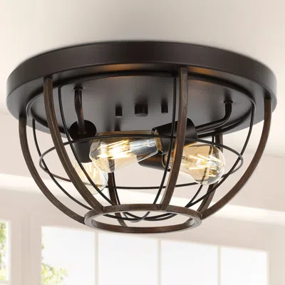 Jonathan Y Lyla 15in 3-light Rustic Farmhouse Iron Led Flush Mount