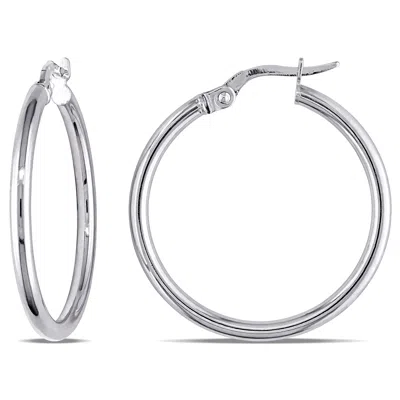 Mimi & Max 25mm Rounded Hoop Earrings In 10k Polished White Gold In Silver
