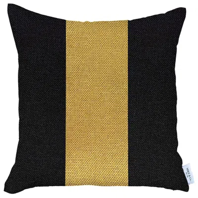 Homezia 18" X 18" Black And Yellow Geometric Zippered Handmade Polyester Throw Pillow Cover
