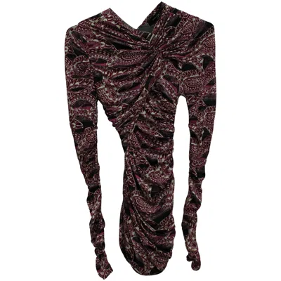Isabel Marant Ruched Paisley Print Mini Dress In Purple Viscose In Red