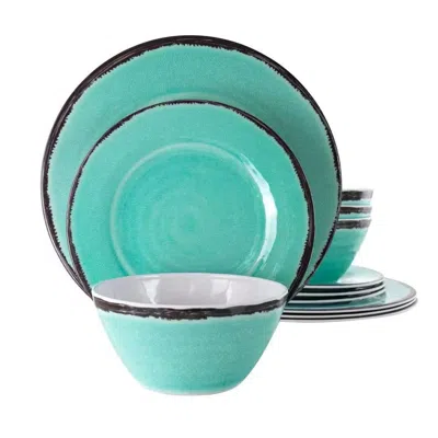 Quikfurn 12-piece Melamine Plates Bowls Dinnerware Set In Turquoise Blue - Service For 4 In Blue
