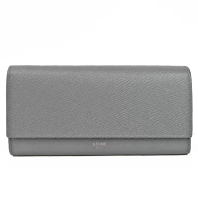 Pre-owned Celine Céline Large Flap Wallet Grey Pony-style Calfskin Wallet  ()