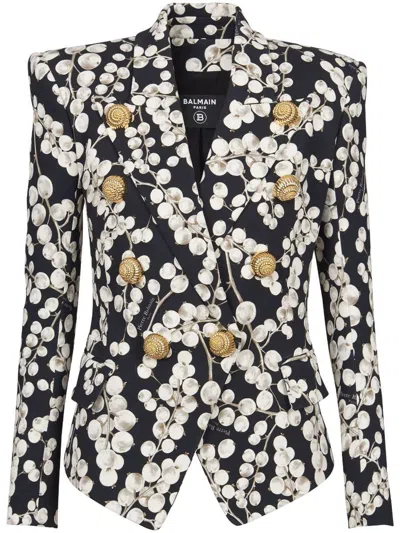 Balmain Graphic Print Blazer Peak Lapels In Black