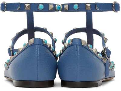 Shop Valentino Blue Stone & Rockstud Cage Flats