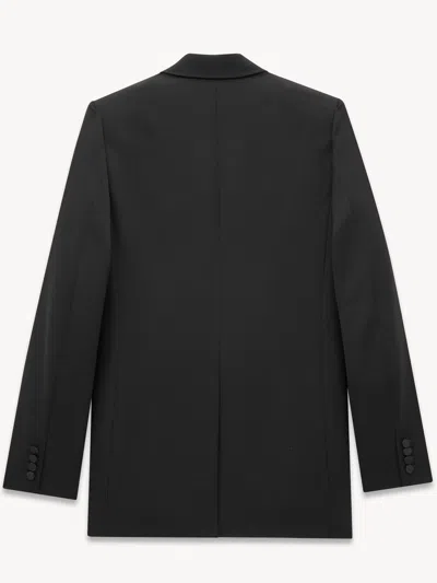 Saint Laurent Black Wool Clothing Jackets In Animal Print