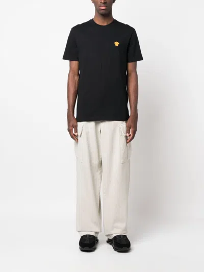Versace Medusa Embroidered Black Cotton Jersey T-shirt In Black