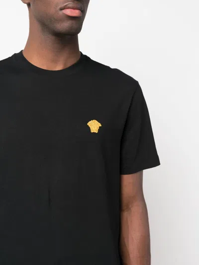 Versace Medusa Embroidered Black Cotton Jersey T-shirt In Black