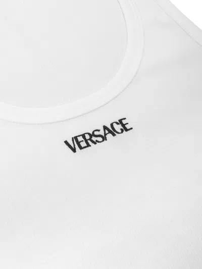 Shop Versace Logo Ribbed Cotton Tank Top