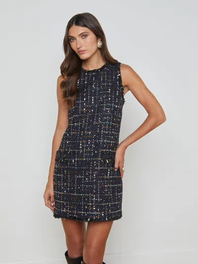 L Agence Florian Shift Dress In Midnight Plaid In Midnight/mustard Plaid