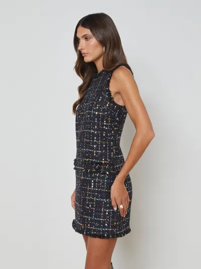 L Agence Florian Shift Dress In Midnight Plaid In Midnight/mustard Plaid