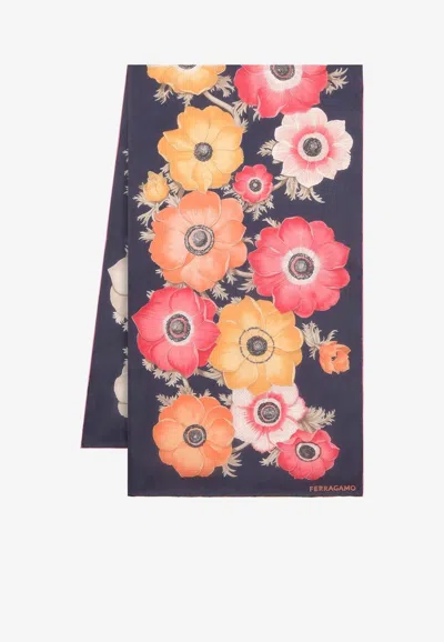 Ferragamo Anemone Print Silk Scarf In Multicolor