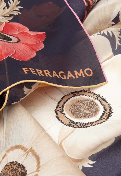 Ferragamo Anemone Print Silk Scarf In Multicolor