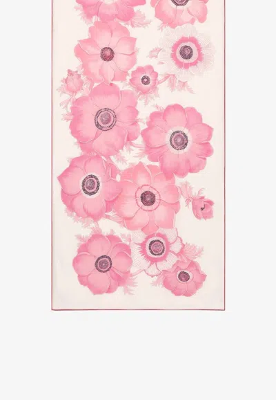 Ferragamo Anemone Floral Print Silk Scarf In Ivory