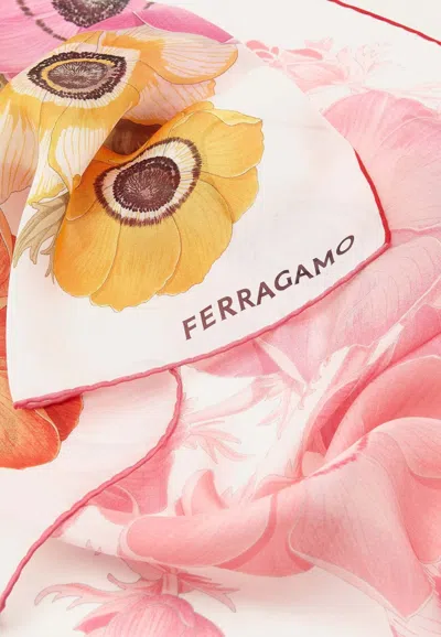 Ferragamo Anemone Floral Print Silk Scarf In Ivory