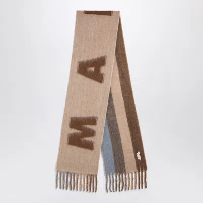 Marni Brown Wool Blend Scarf With Maxi Logo In Cream
