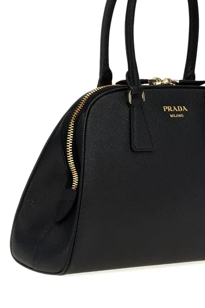 Prada Women Saffiano Midi Handbag In Black