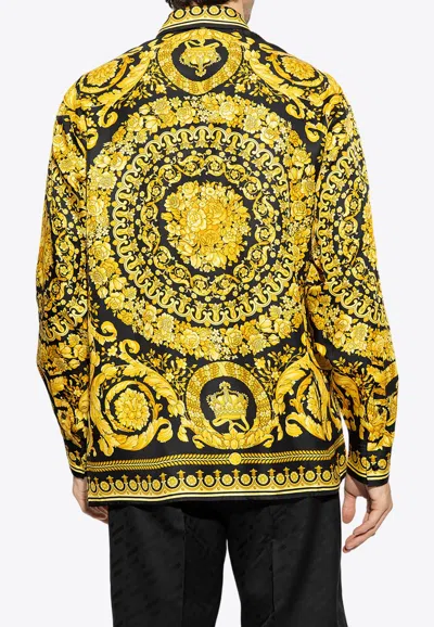 Versace Silk Printed Shirt For Men In Yellow