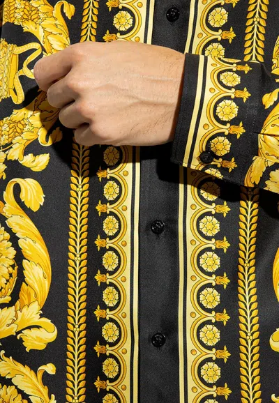 Versace Silk Printed Shirt For Men In Yellow
