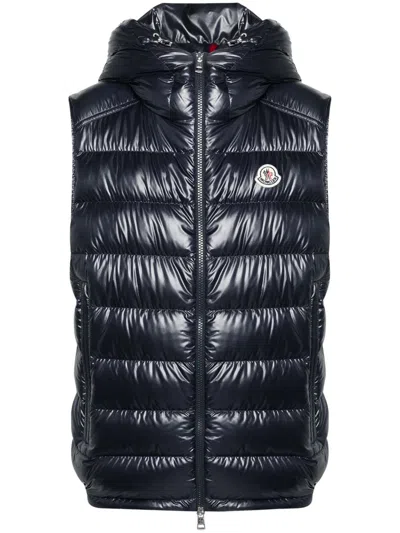 Moncler Black Orant Hooded Down Vest In Blue