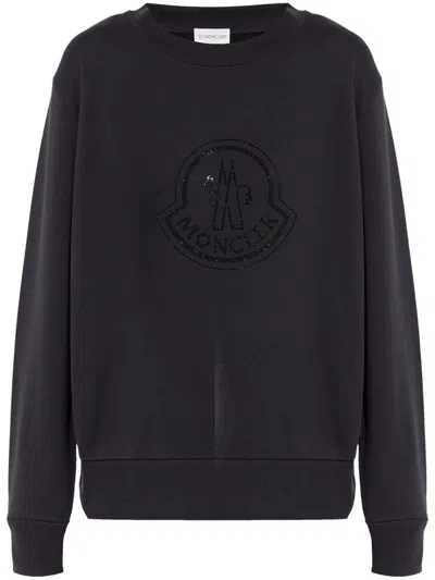 Moncler Rhinestone-embellished Logo Sweatshirt In Black