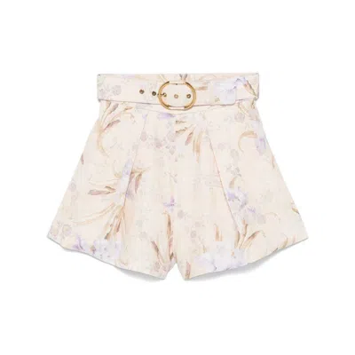 Zimmermann Eden Floral Tuck Shorts In Beige